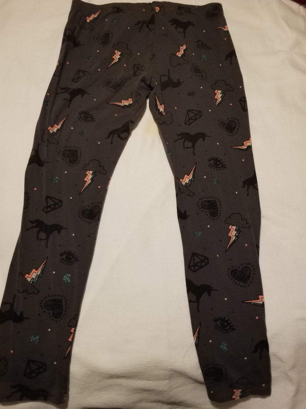 Total Girl Girl's XL Charcoal Gray With Unicorn & Lightning Pattern Leggings